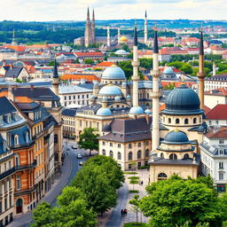 Scenic European cityscape featuring Muslim mosques in the context of the Netherlands, Belgium, Luxembourg, and France