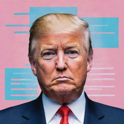 Ultra kawaii-style illustration of Donald Trump with elements of internet culture and memes, with a glitch art effect.