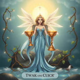 A divine goddess embodying the essence of the Suit of Cups, radiating emotions, relationships, and intuition