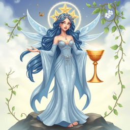 A divine goddess embodying the essence of the Suit of Cups, radiating emotions, relationships, and intuition