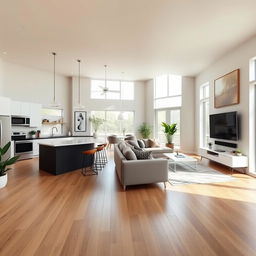 Open-concept kitchen integrated with a living room