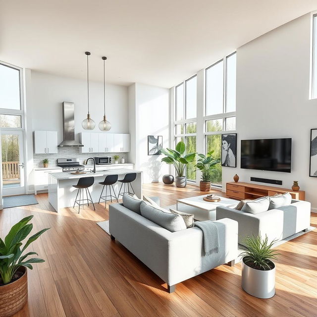 Open-concept kitchen integrated with a living room