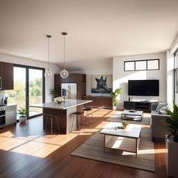 Open-concept kitchen integrated with a living room