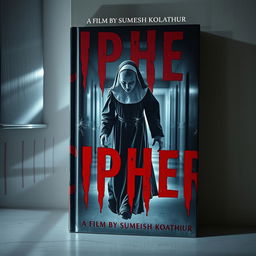 A haunting and intriguing book cover, featuring the ethereal spirit of a nun with a ghostly, frozen appearance, floating through the dimly lit halls of a Christian school