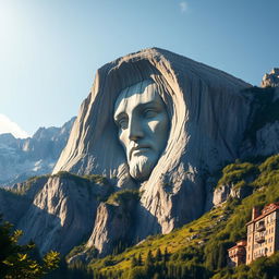 An awe-inspiring scene depicting the face of Christ etched into the side of a majestic mountain