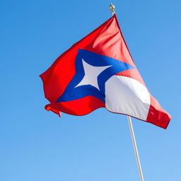 A vivid, vibrant flag waving proudly in the gentle wind, set against a clear blue sky