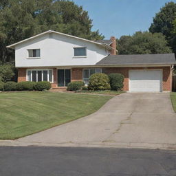 A vintage 1960s suburban house with a neatly paved driveway, styled as a phone wallpaper.