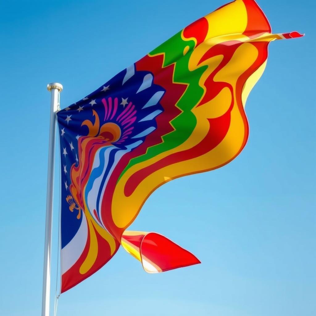 A striking and vibrant flag design with bold, dynamic patterns, showcasing a harmonious blend of colors