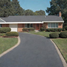 A vintage 1960s suburban house with a neatly paved driveway, styled as a phone wallpaper.