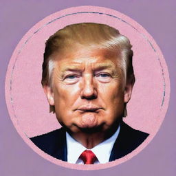 NFT-style pixel art of an ultra kawaii Donald Trump in a profile picture, incorporating internet culture and memes, encased within a funky circle border, exhibiting a glitching effect for mega vibes.