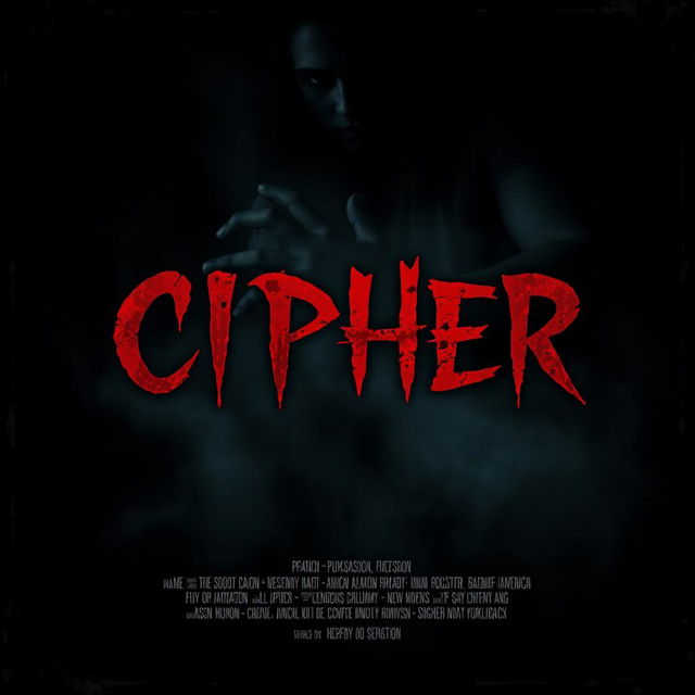 A horror movie poster for 'CIPHER' featuring an ominous and foreboding atmosphere