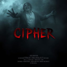 A horror movie poster for 'CIPHER' featuring an ominous and foreboding atmosphere