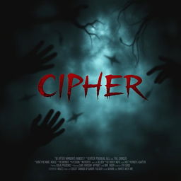 A horror movie poster for 'CIPHER' featuring an ominous and foreboding atmosphere