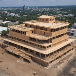 A modern interpretation of Noah's Ark under construction, showcasing contemporary materials and architectural styles.