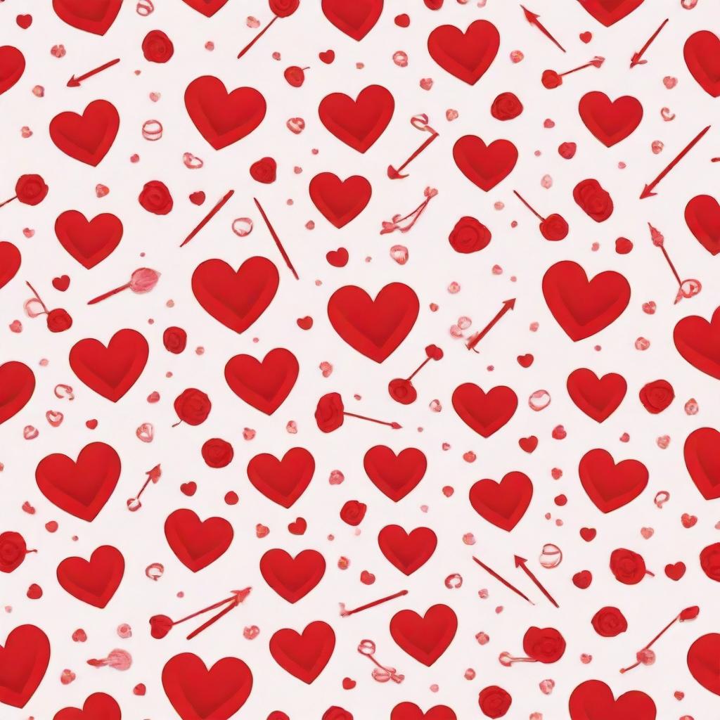 A festive pattern filled with symbols of love like hearts, cupid arrows, red roses and love letters, perfect to celebrate Saint Valentine's day.