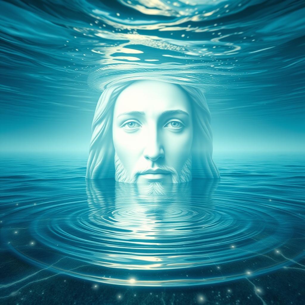 A mesmerizing portrait of Christ's face emerging from the ocean waves