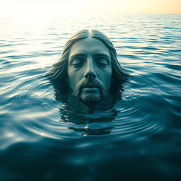 A mesmerizing portrait of Christ's face emerging from the ocean waves