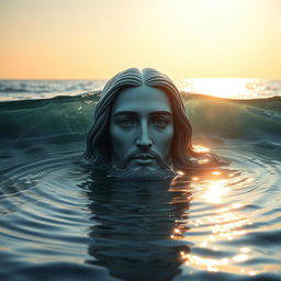 A mesmerizing portrait of Christ's face emerging from the ocean waves