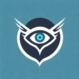 A logo inspired by the Vex Harpy clan from the video game Destiny, displaying elements of futuristic and robotic design with a brightly-lit cybernetic eye as the focal point.