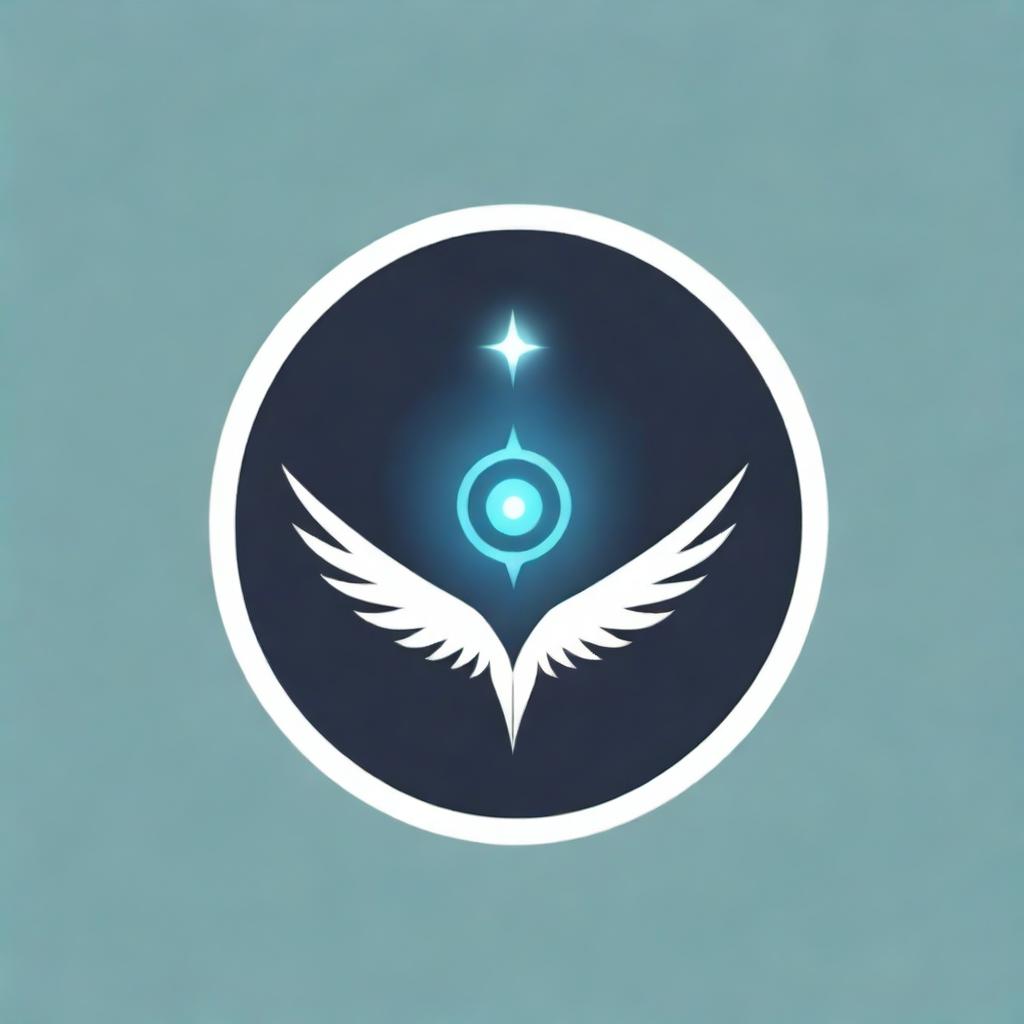 A logo inspired by the Vex Harpy clan from the video game Destiny, displaying elements of futuristic and robotic design with a brightly-lit cybernetic eye as the focal point.