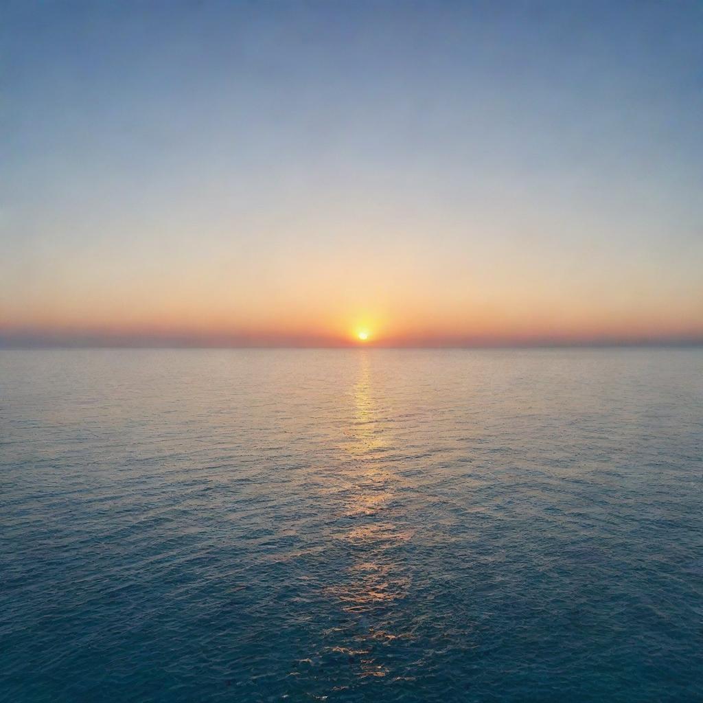 A serene sunset over a peaceful and calm blue sea