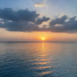 A serene sunset over a peaceful and calm blue sea