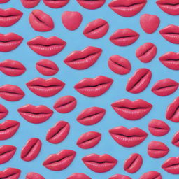 A pattern showing a playful combination of pink lipstick kisses and red hearts