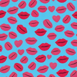 A pattern showing a playful combination of pink lipstick kisses and red hearts