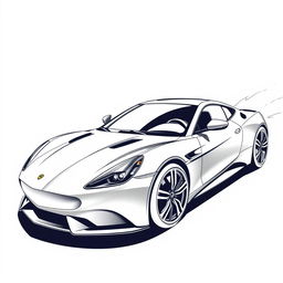 sleek sports car coupe in dynamic outline style, focus on curvaceous lines and aerodynamic profile, emphasized with sharp edges and intricate detailing