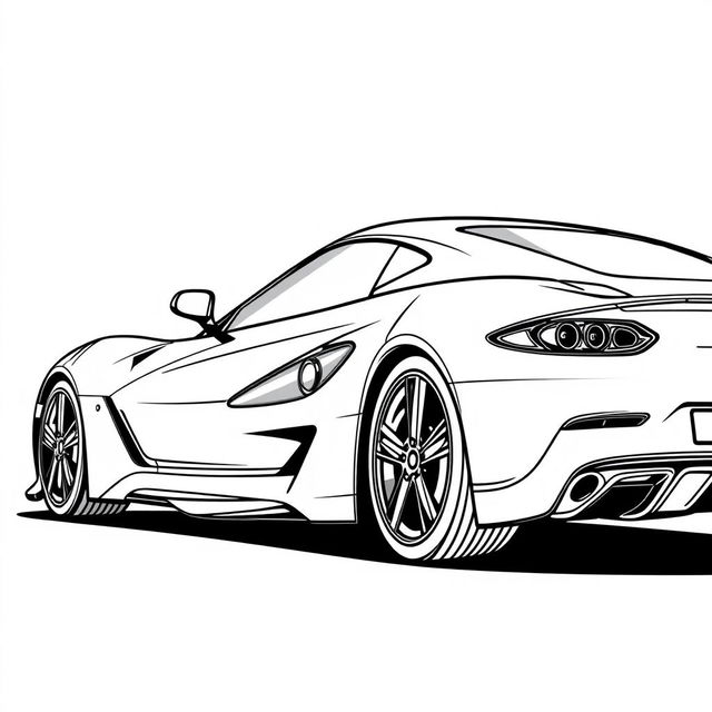 sleek sports car coupe in dynamic outline style, focus on curvaceous lines and aerodynamic profile, emphasized with sharp edges and intricate detailing