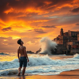 Two young men on the Italian coast, captured in a dramatic moment filled with intense emotion