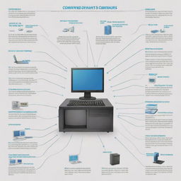 An informative infographic illustrating the concept of a Computer System, detailing its definition and showcasing the essential parts and components making up the same.