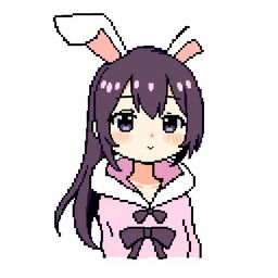 Minimalist pixel art of Sakurajima Mai wearing a bunny suit, featuring her with bunny ears and a playful yet confident expression, designed in a compact 16px x 16px format