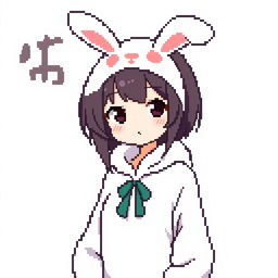 Minimalist pixel art of Sakurajima Mai wearing a bunny suit, featuring her with bunny ears and a playful yet confident expression, designed in a compact 16px x 16px format