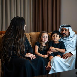 A family sitting on a couch watching TV