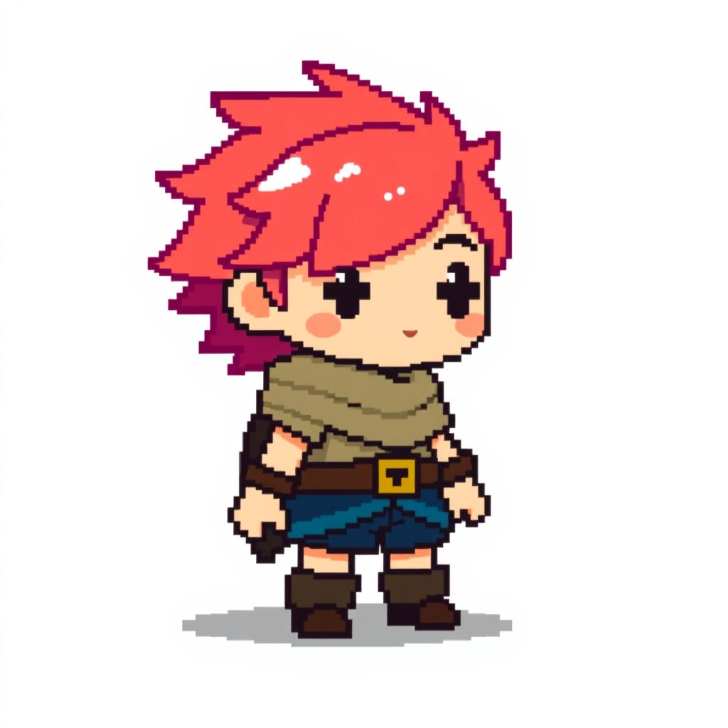 A very small pixel character designed for a game, featuring a simplistic humanoid form, dressed in basic attire that hints at a fantasy theme