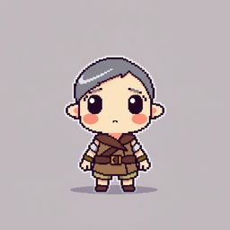 A very small pixel character designed for a game, featuring a simplistic humanoid form, dressed in basic attire that hints at a fantasy theme