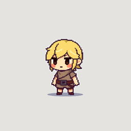 A very small pixel character designed for a game, featuring a simplistic humanoid form, dressed in basic attire that hints at a fantasy theme