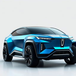 A futuristic sports SUV with a unique and sporty design, featuring sleek aerodynamic lines, an aggressive front grill, and LED headlights