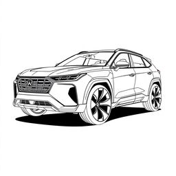 An outlined drawing of a futuristic sports SUV with a unique and sporty design