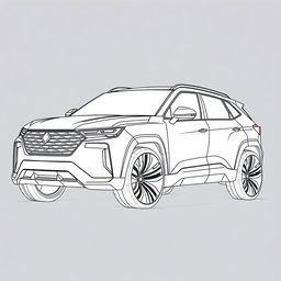 An outlined drawing of a futuristic sports SUV with a unique and sporty design