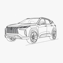 An outlined drawing of a futuristic sports SUV with a unique and sporty design