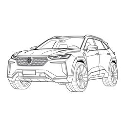 An outlined drawing of a futuristic sports SUV with a unique and sporty design