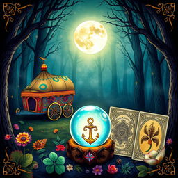 A vibrant and mystical illustration combining elements from Gypsy Tarot cards and Lenormand cards