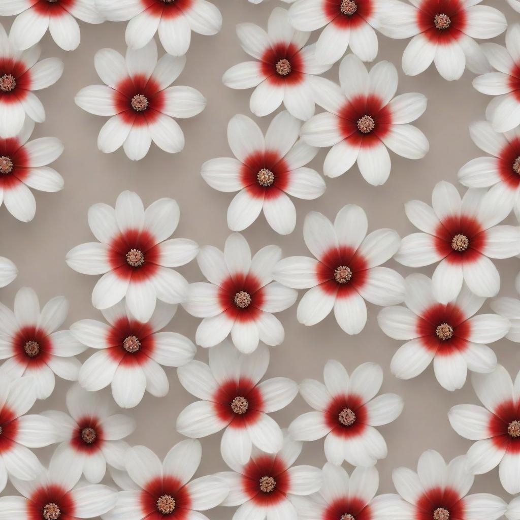 Elegant pattern depicting a bloom of white and red flowers on a neutral background