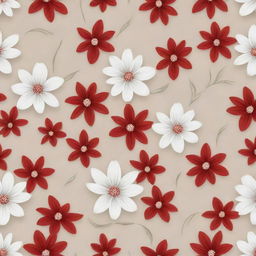 Elegant pattern depicting a bloom of white and red flowers on a neutral background