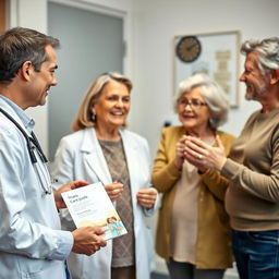 An image of a family group (children and grandchildren) saying goodbye to a healthcare professional who has been advising them