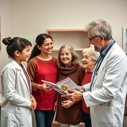 An image of a family group (children and grandchildren) saying goodbye to a healthcare professional who has been advising them