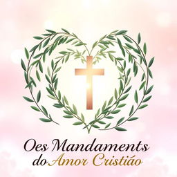 Ebook cover design titled 'Os Dez Mandamentos do Amor Cristão' featuring a heart-shaped wreath of olive branches encircling a luminous cross at the center