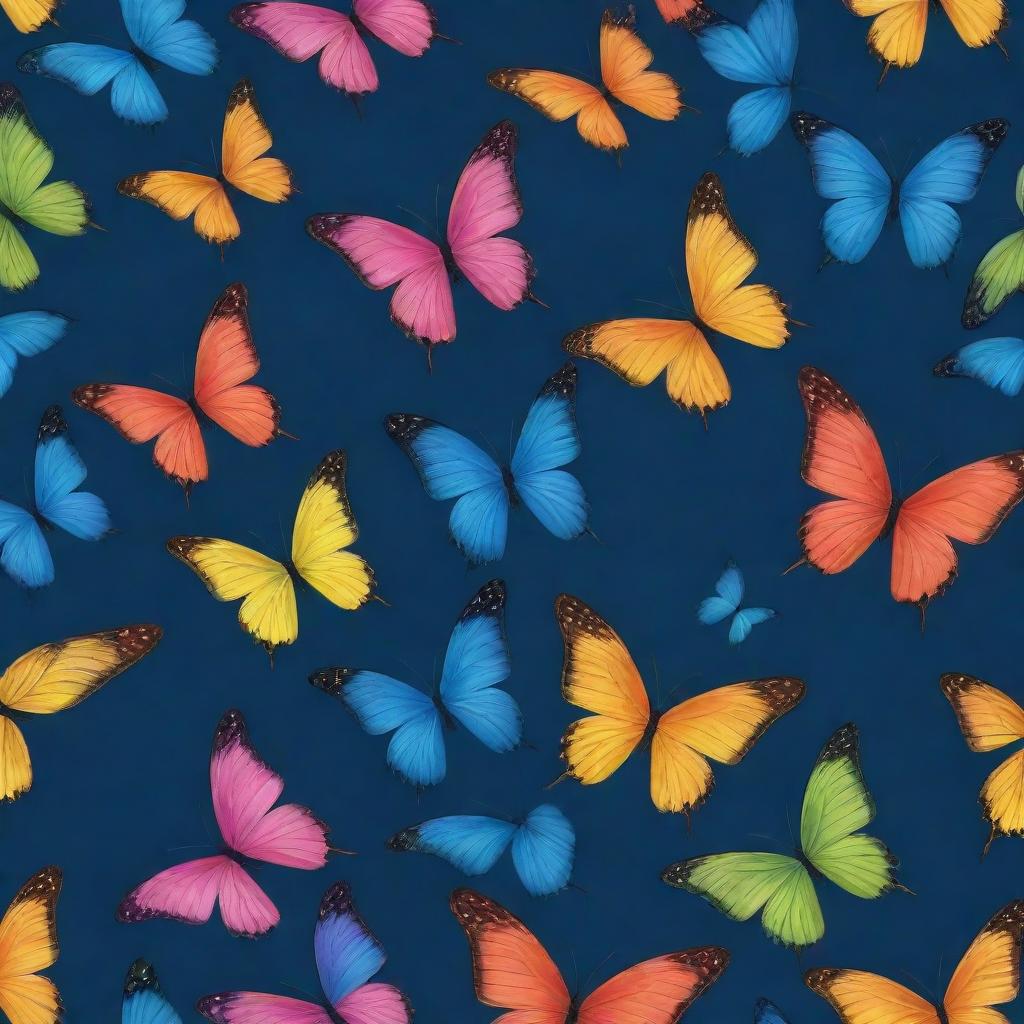 An enchanting pattern of colorful butterflies fluttering in a whimsical dance